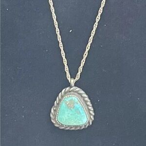 Vintage 925 Sterling Silver Turquoise Pendant Necklace. Stamped. Southwestern